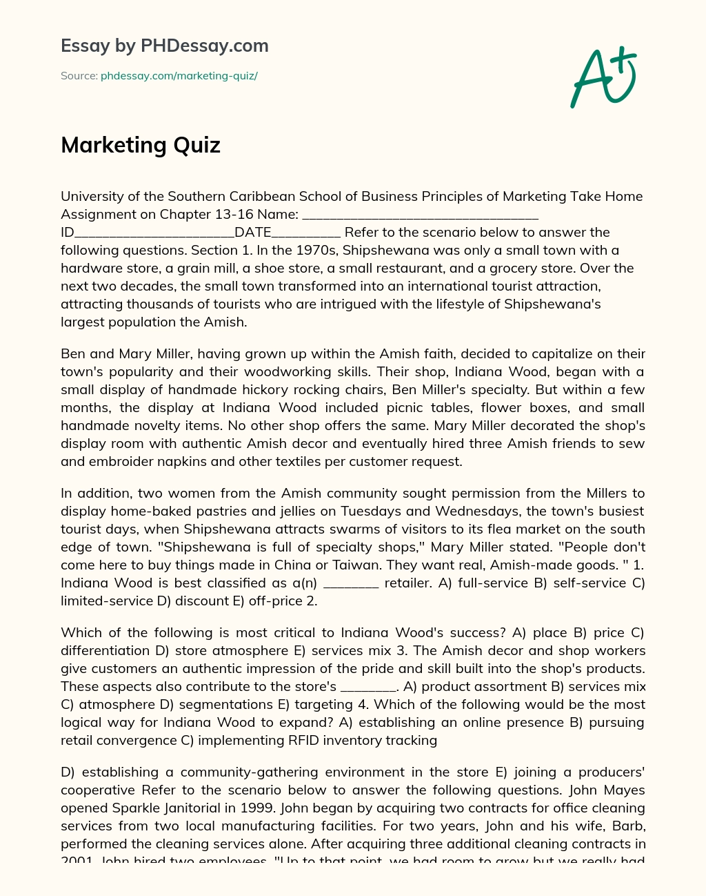 Marketing Quiz essay