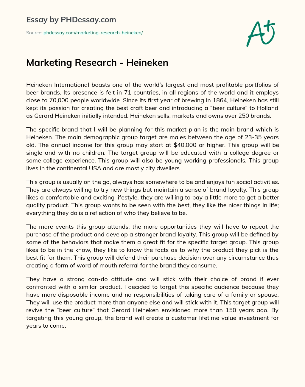 Marketing Research – Heineken essay