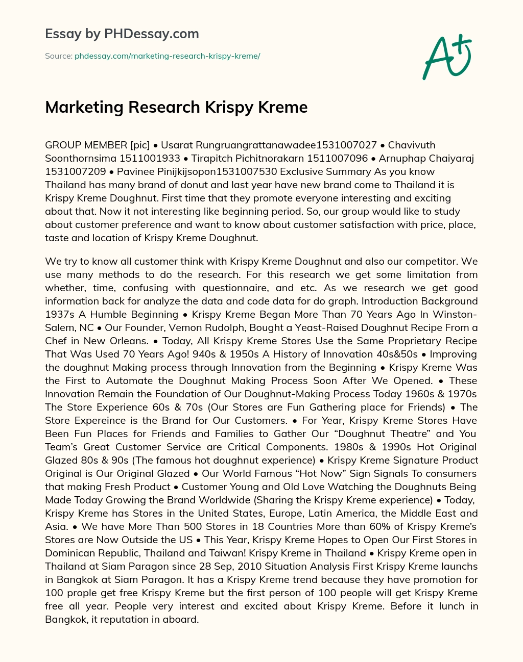 Marketing Research Krispy Kreme essay