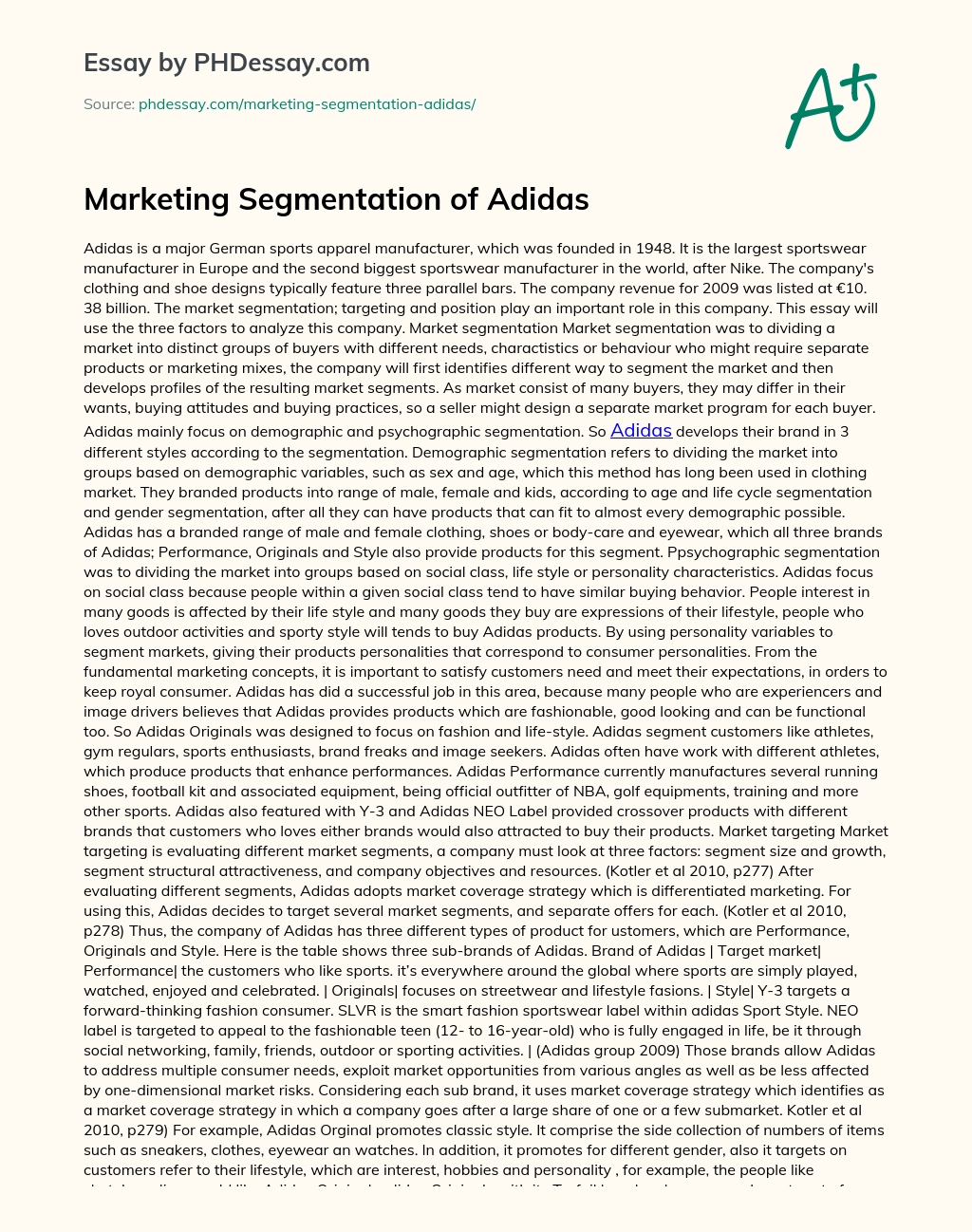 Marketing Segmentation of Adidas essay
