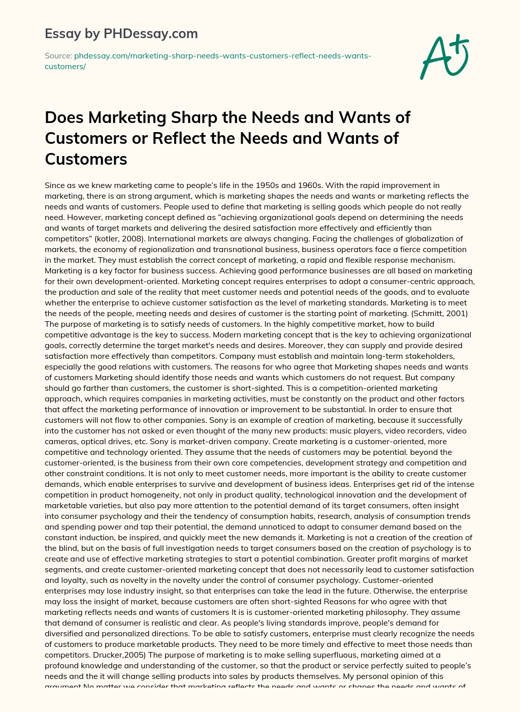 Does Marketing Sharp the Needs and Wants of Customers or Reflect the Needs and Wants of Customers essay