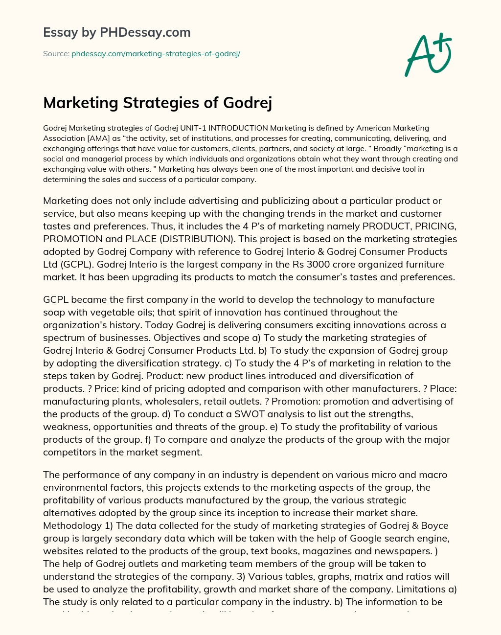 Marketing Strategies of Godrej essay