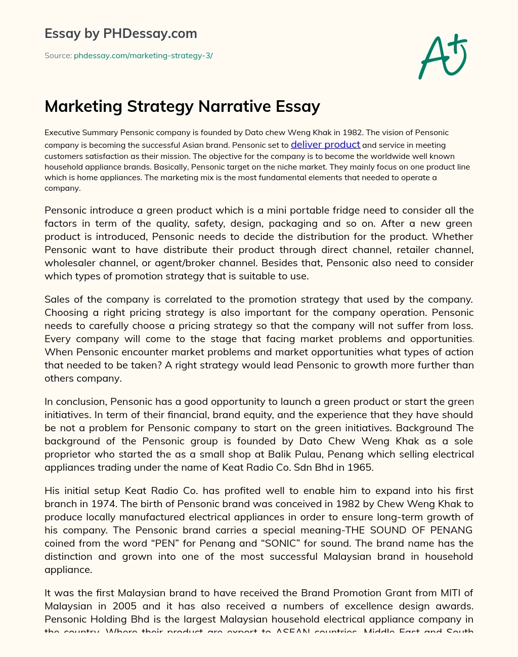 Marketing Strategy Narrative Essay essay