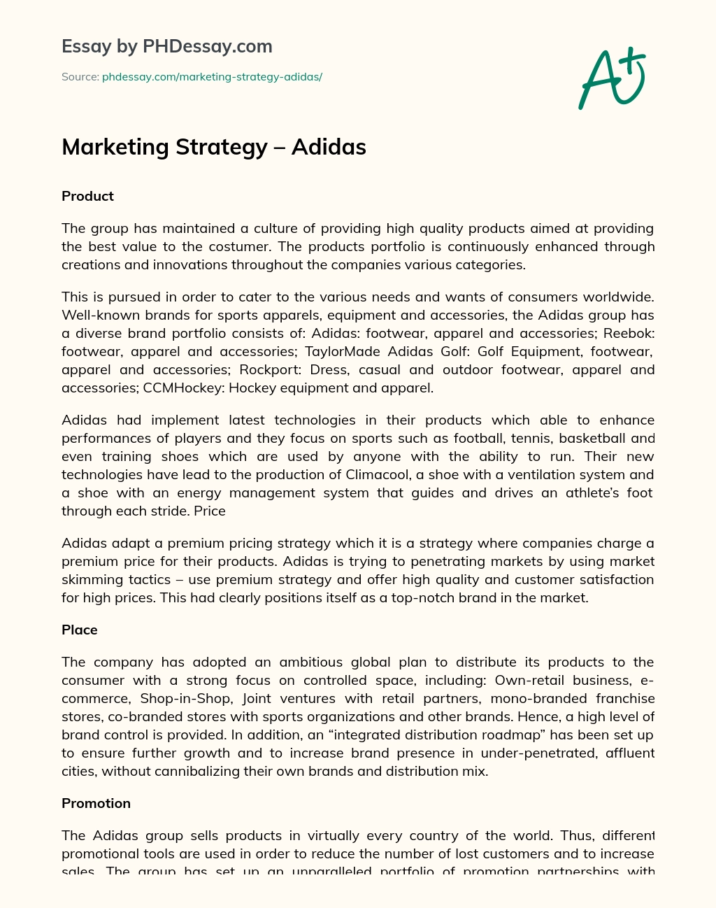 Marketing Strategy – Adidas essay