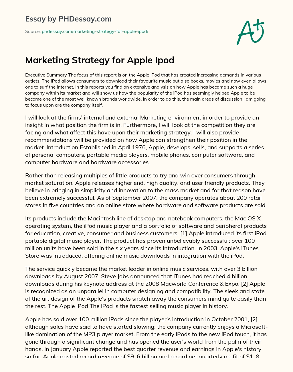 Marketing Strategy for Apple Ipod essay