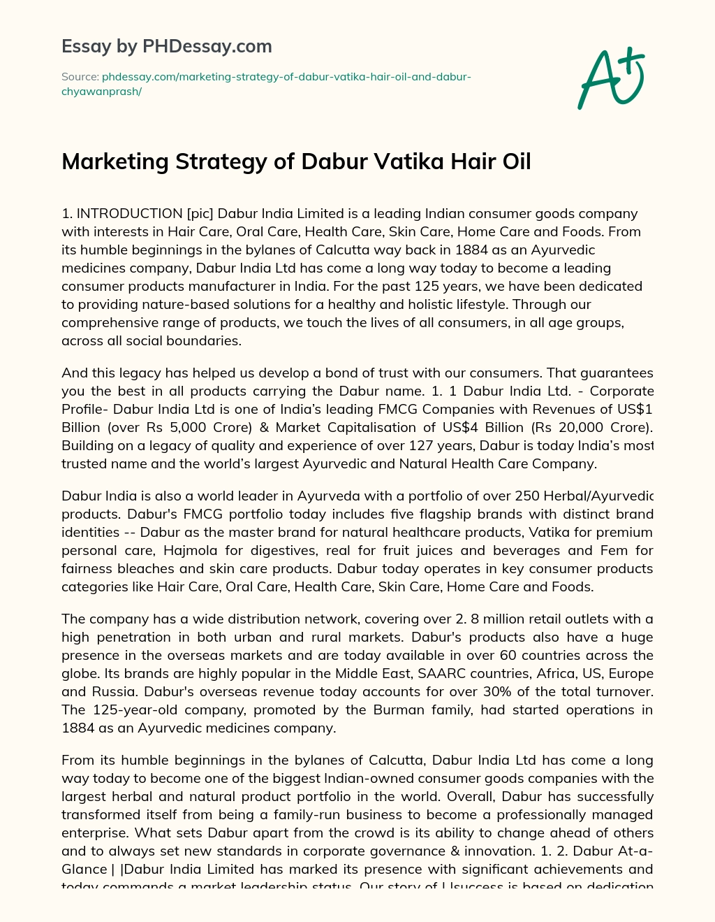 Marketing Strategy of Dabur Vatika Hair Oil essay