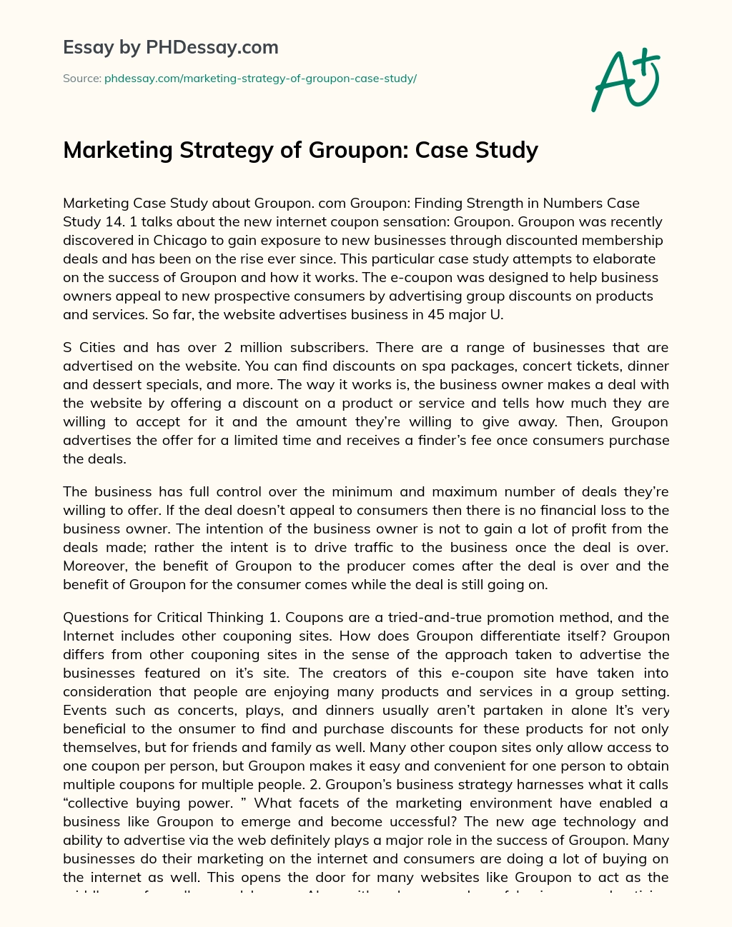 Marketing Strategy of Groupon: Case Study essay