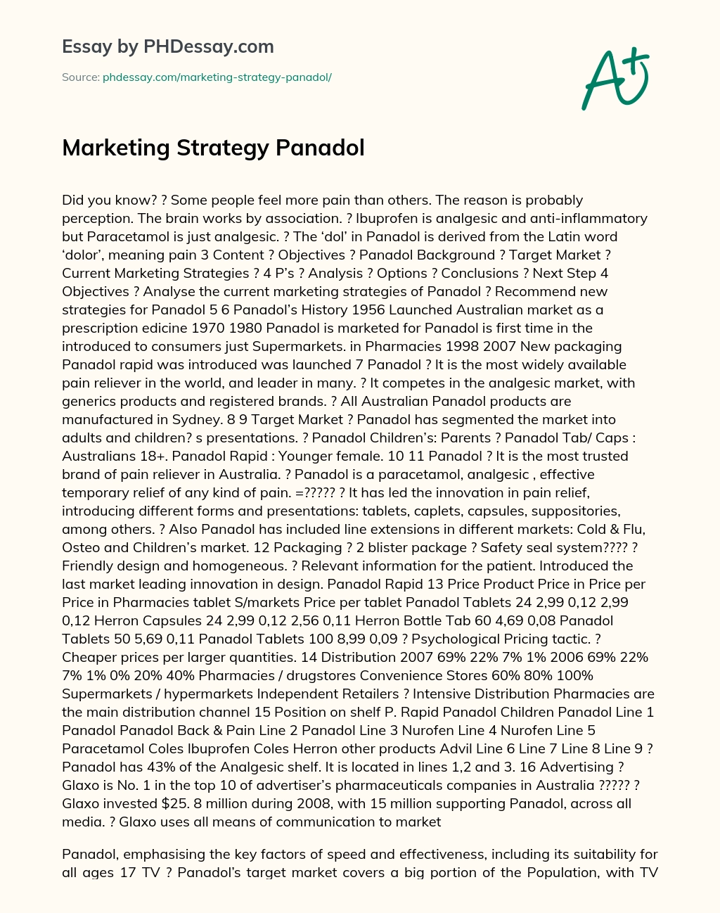Marketing Strategy Panadol essay