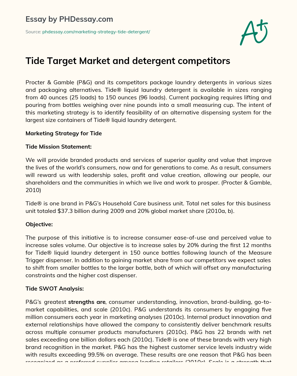 Tide Target Market and detergent competitors essay