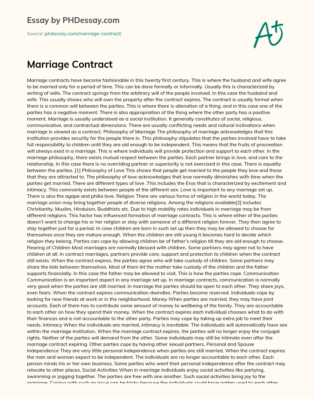 Marriage Contract essay
