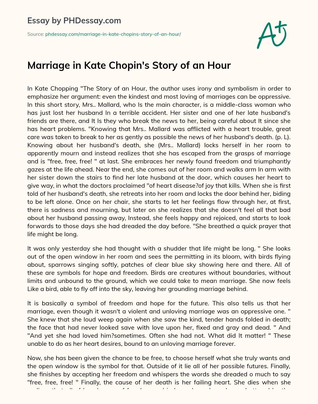 Marriage in Kate Chopin’s Story of an Hour essay