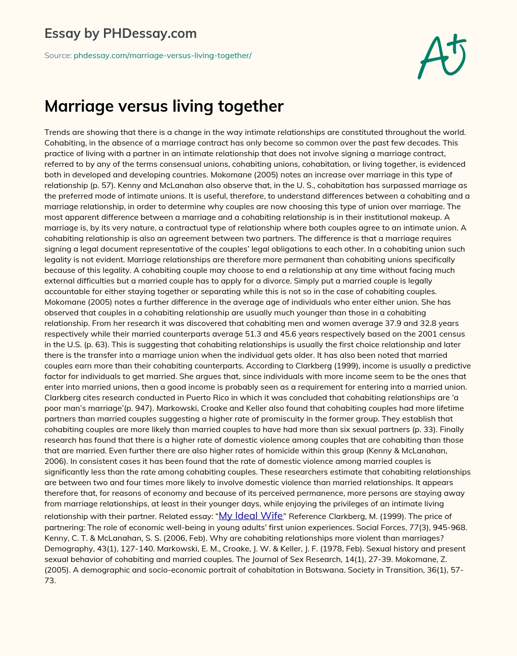 Marriage versus living together essay