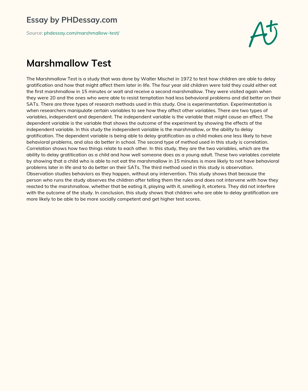 Marshmallow Test essay
