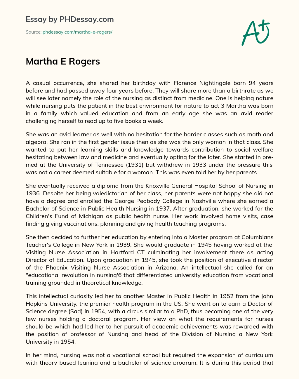 Martha E Rogers essay