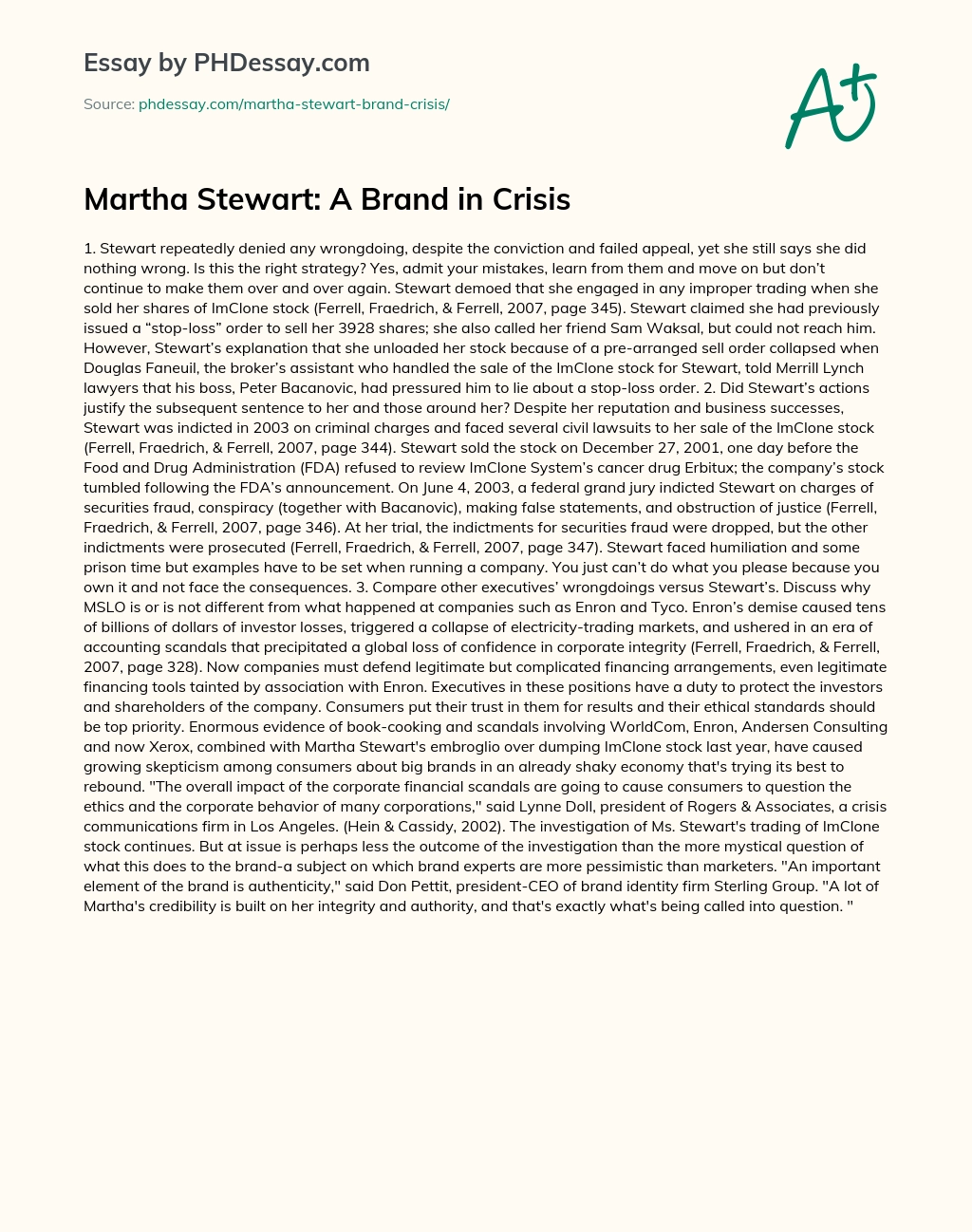 Martha Stewart: A Brand in Crisis essay