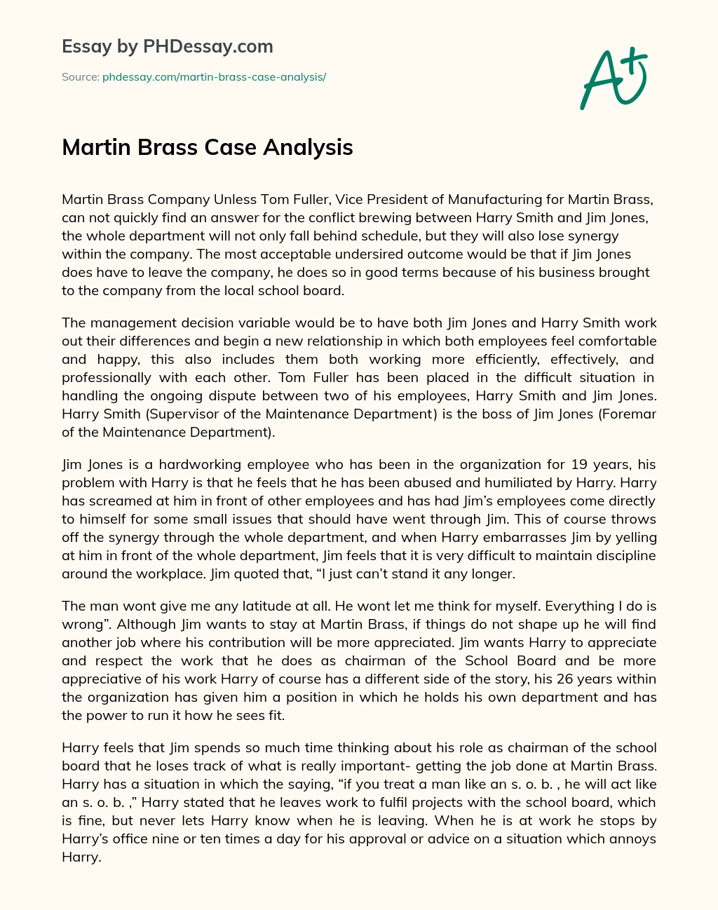 Martin Brass Case Analysis essay