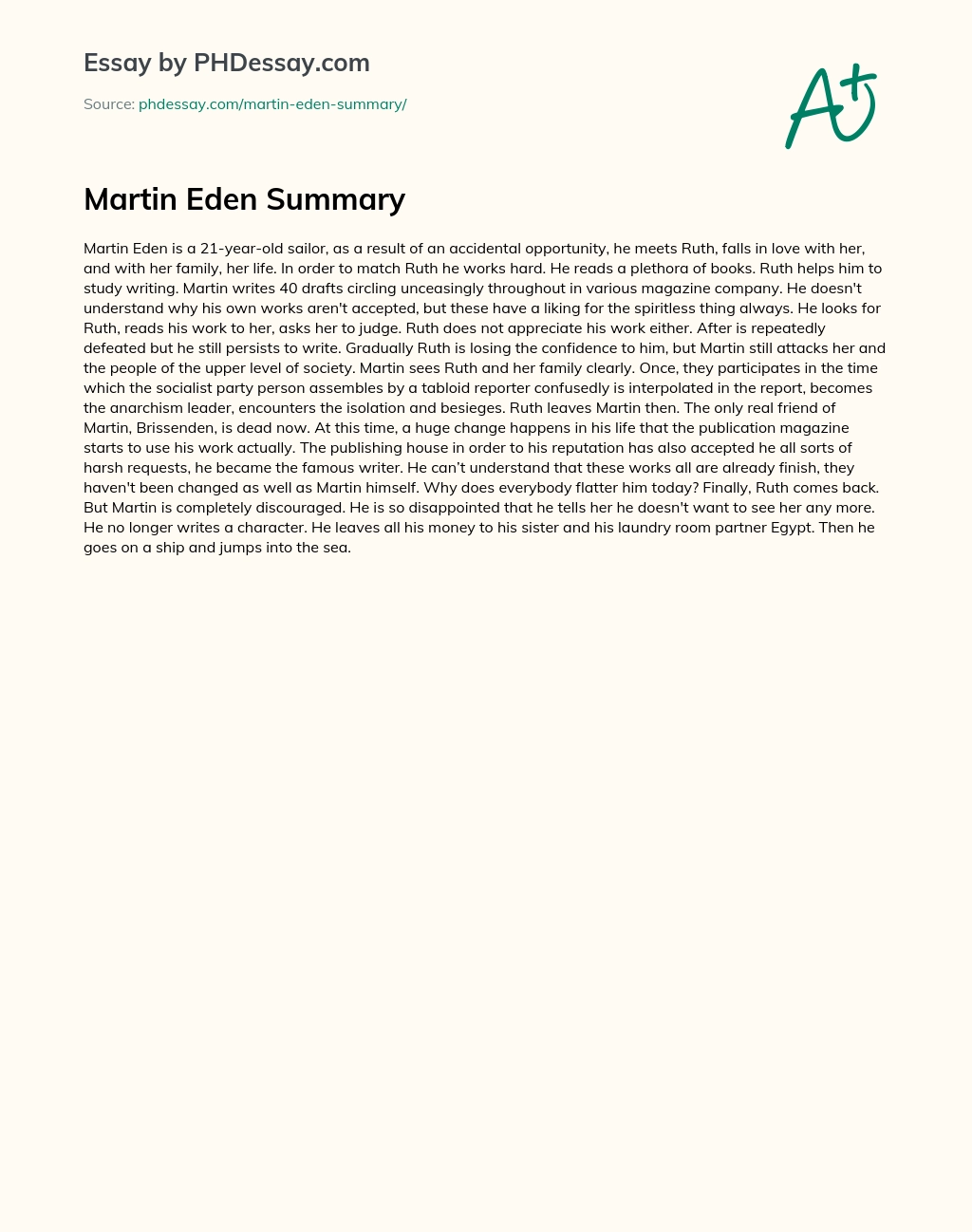 Martin Eden Summary essay