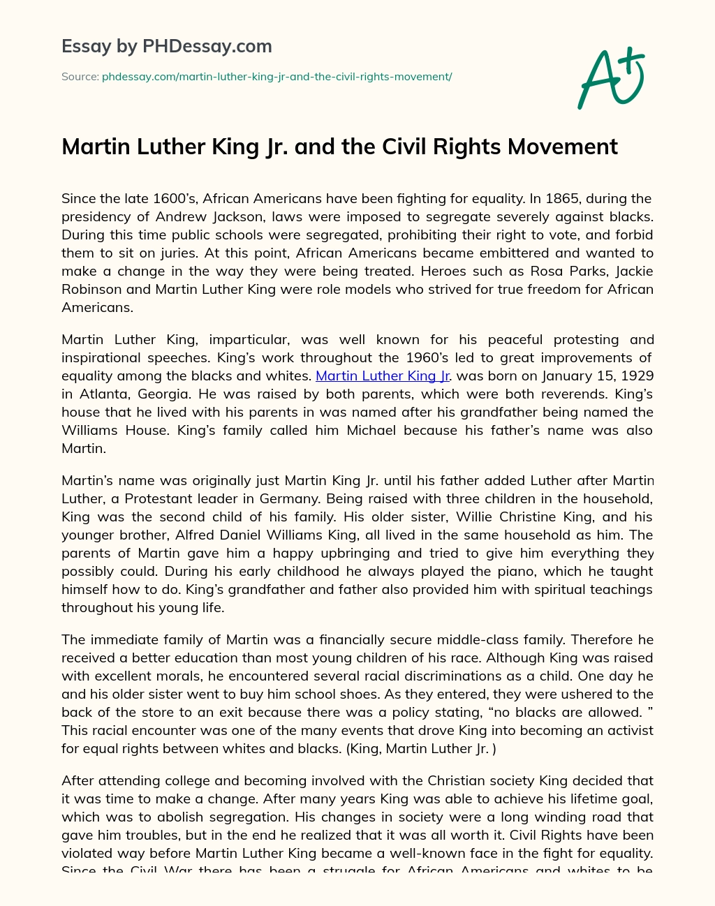 Martin Luther King Jr. and the Civil Rights Movement essay