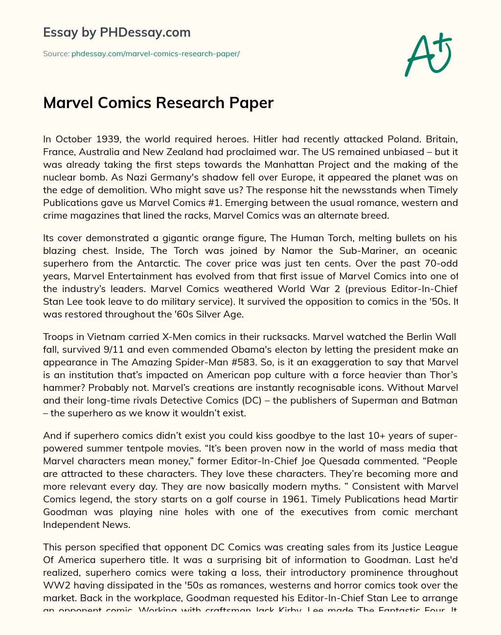 Marvel Comics Research Paper essay