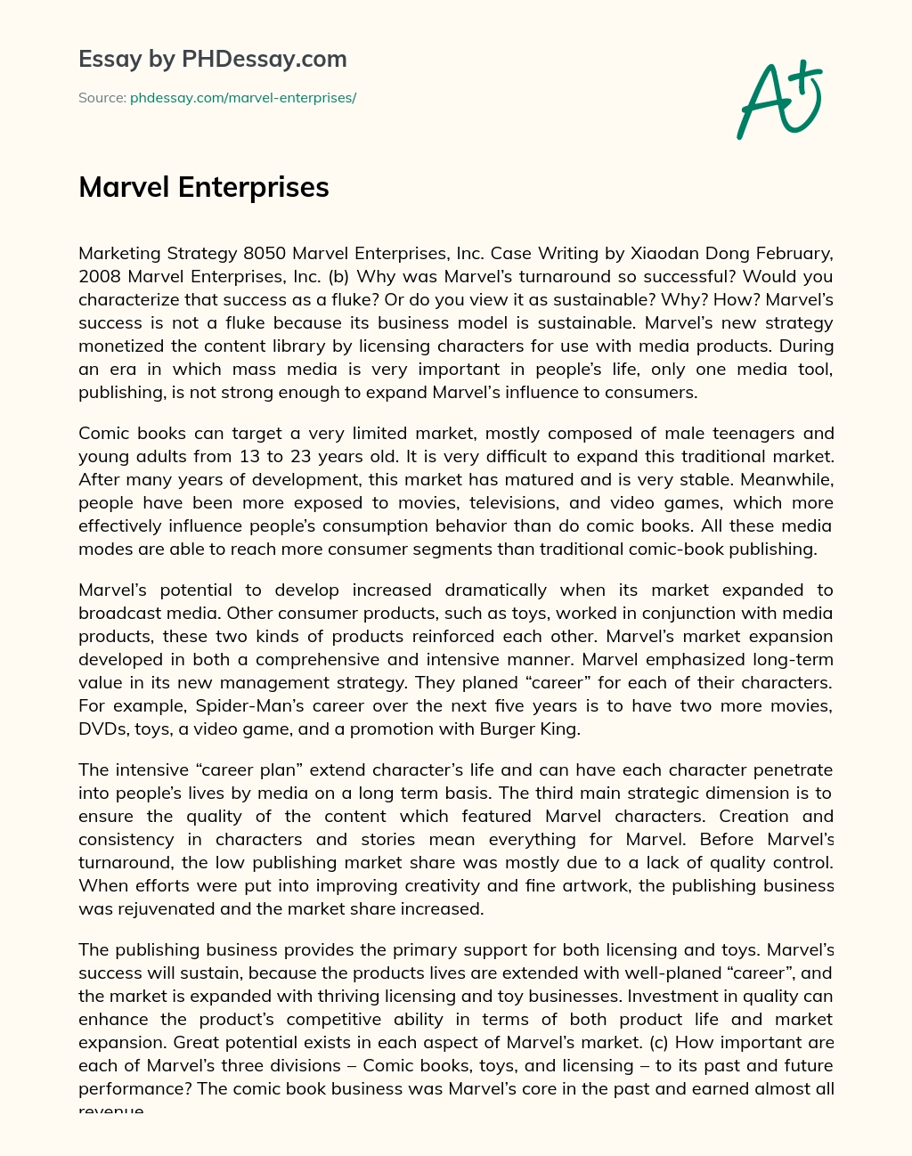 Marvel Enterprises essay