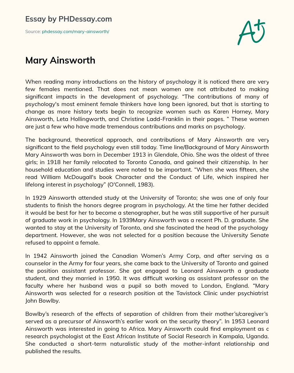 Mary Ainsworth essay