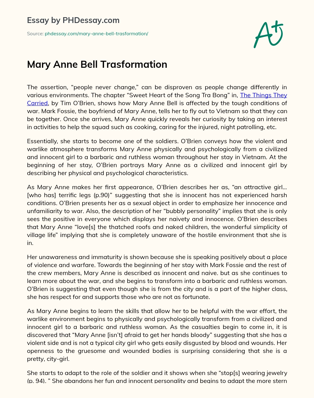 Mary Anne Bell Trasformation essay