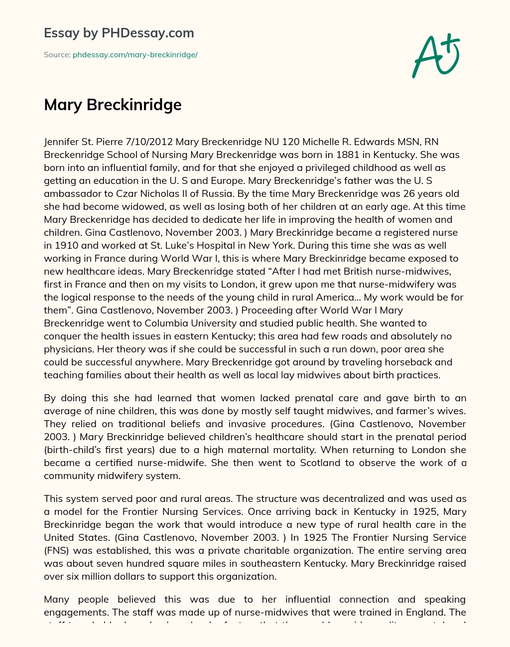 Mary Breckinridge essay