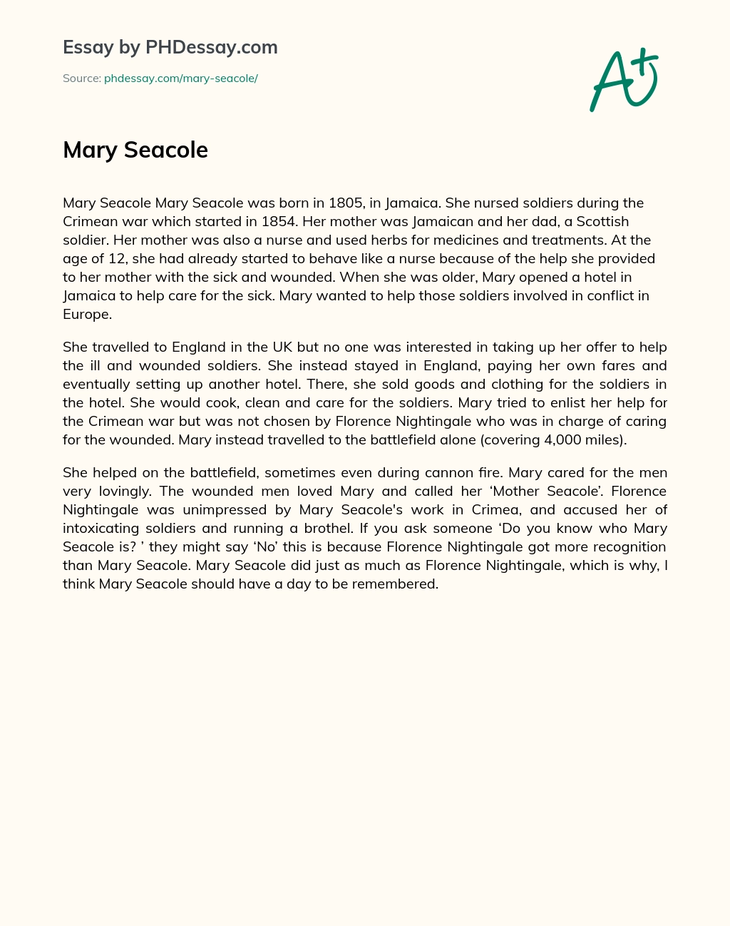 Mary Seacole essay