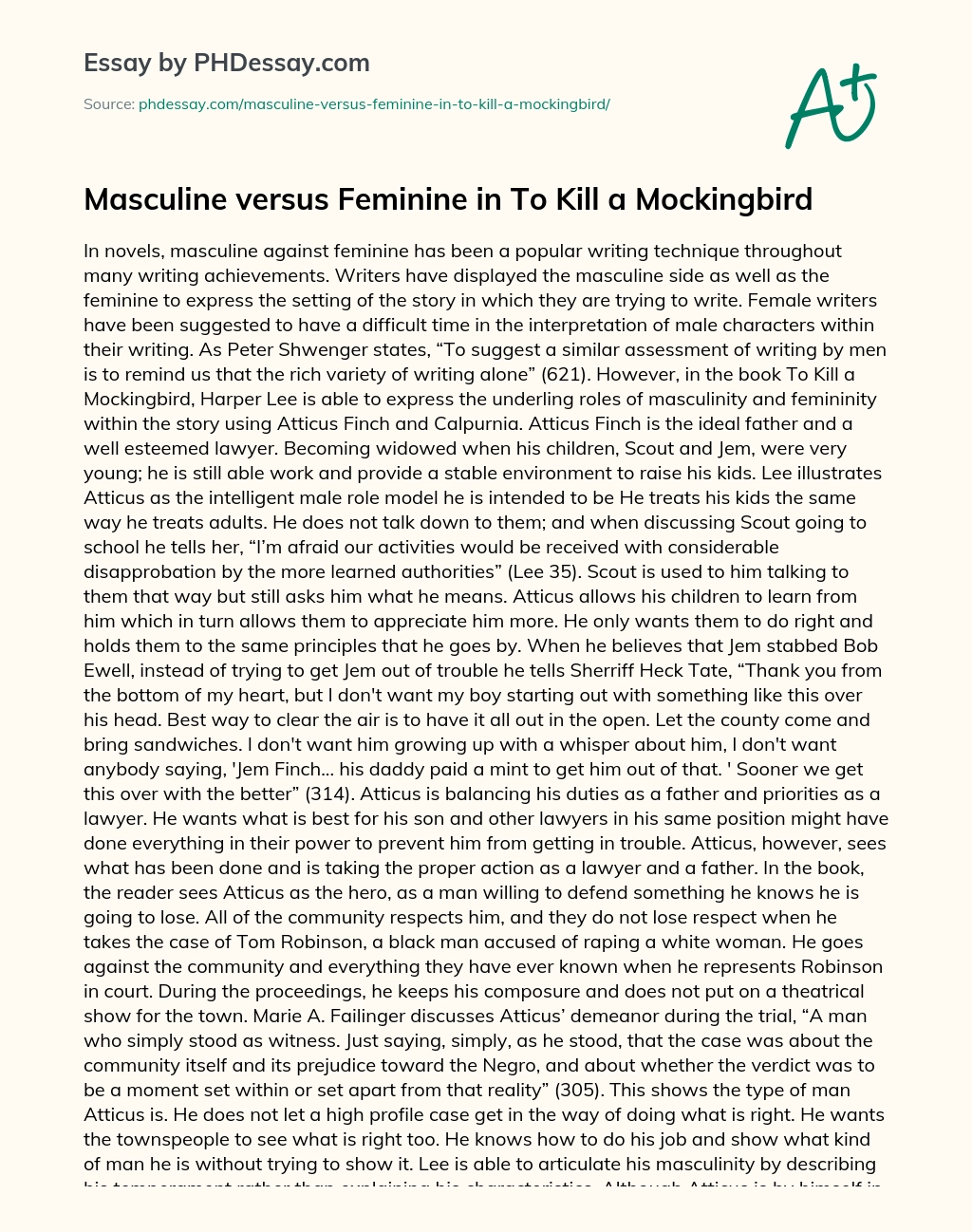 Masculine versus Feminine in To Kill a Mockingbird essay