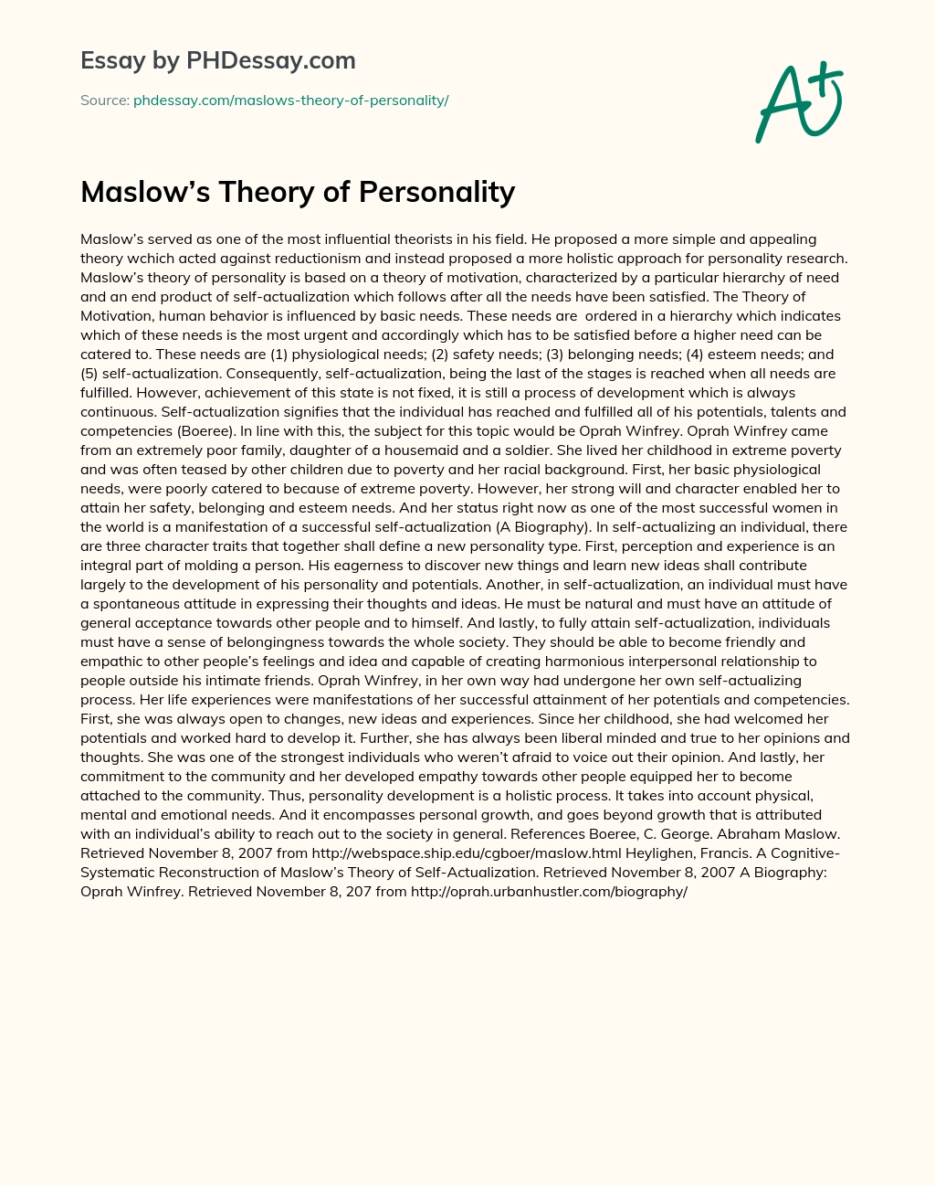 Maslow’s Theory of Personality essay