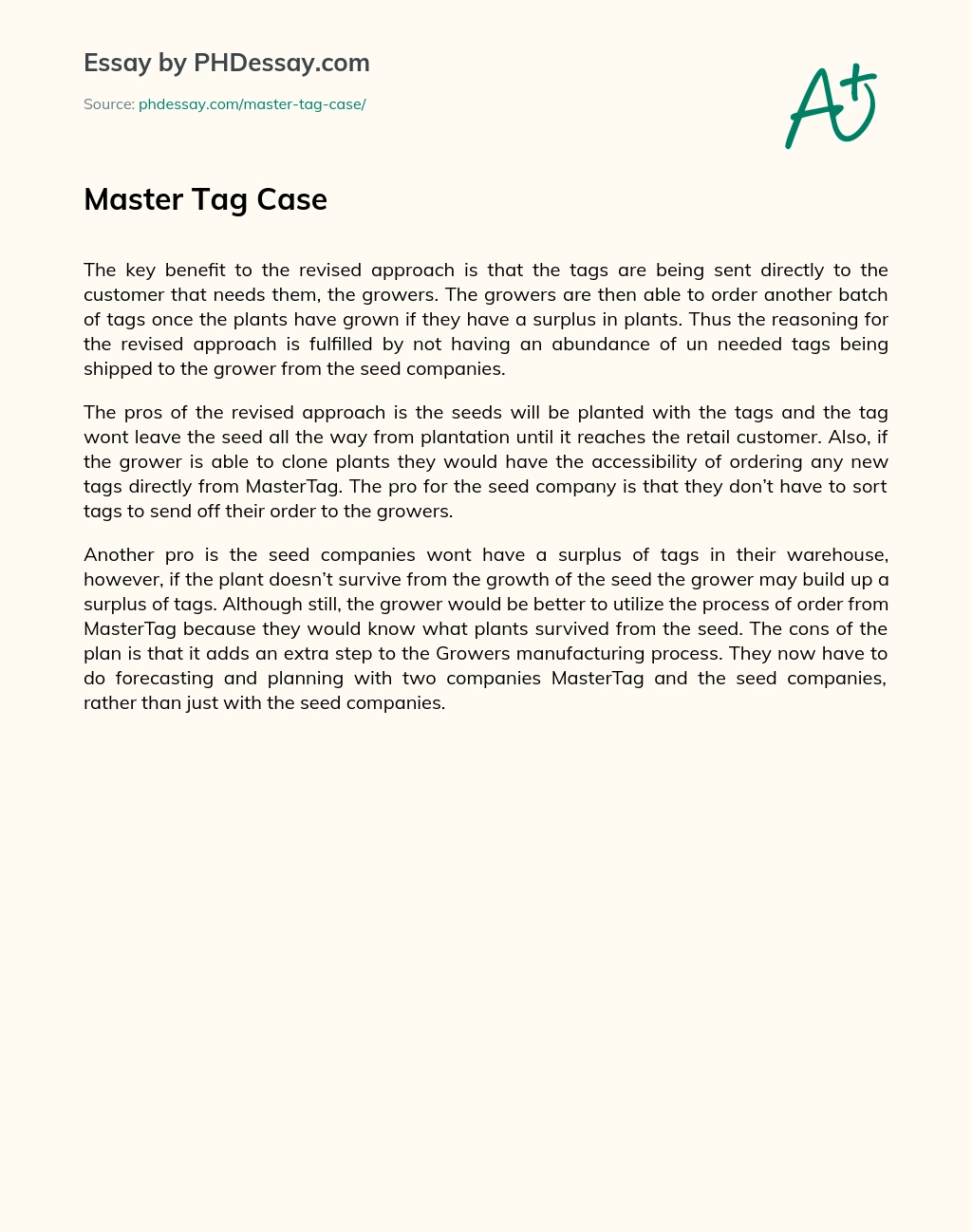 Master Tag Case essay