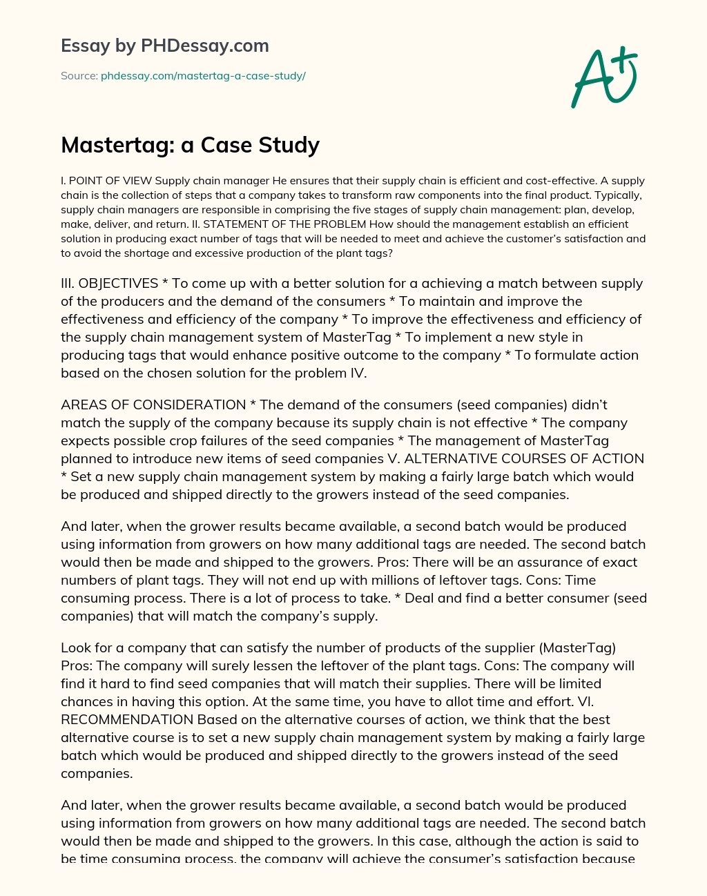 Mastertag: a Case Study essay