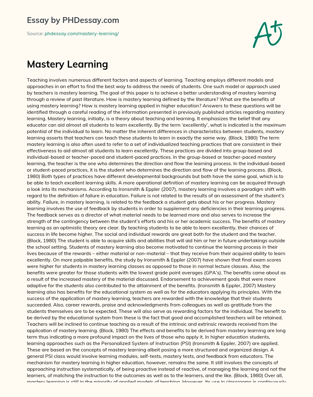 Mastery Learning essay