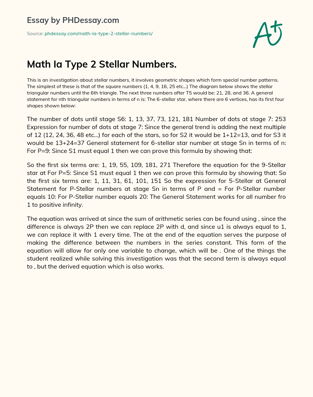 Math Ia Type 2 Stellar Numbers. essay