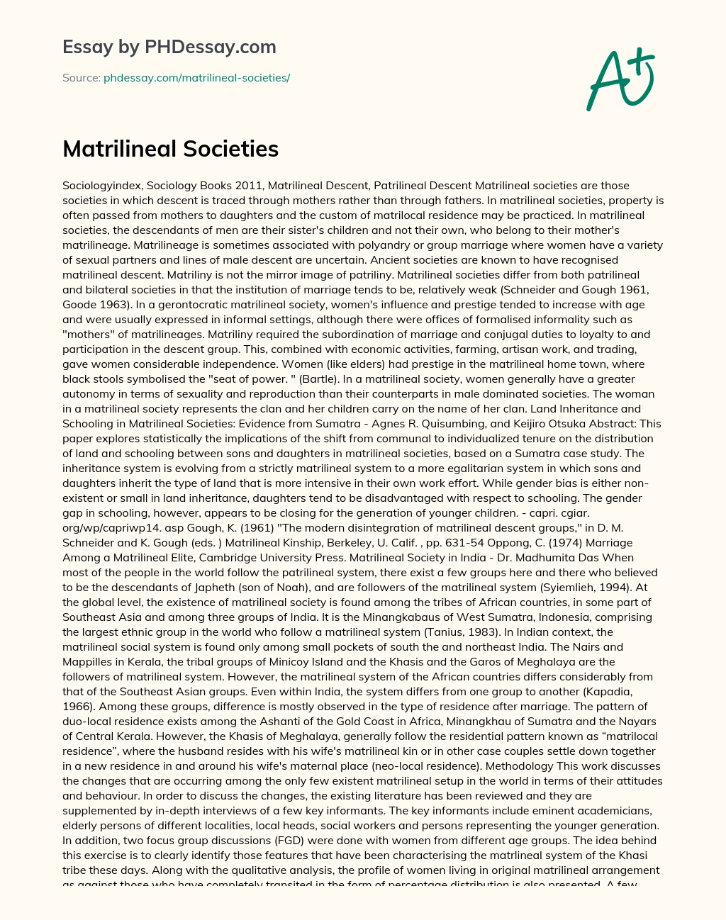 Matrilineal Societies essay