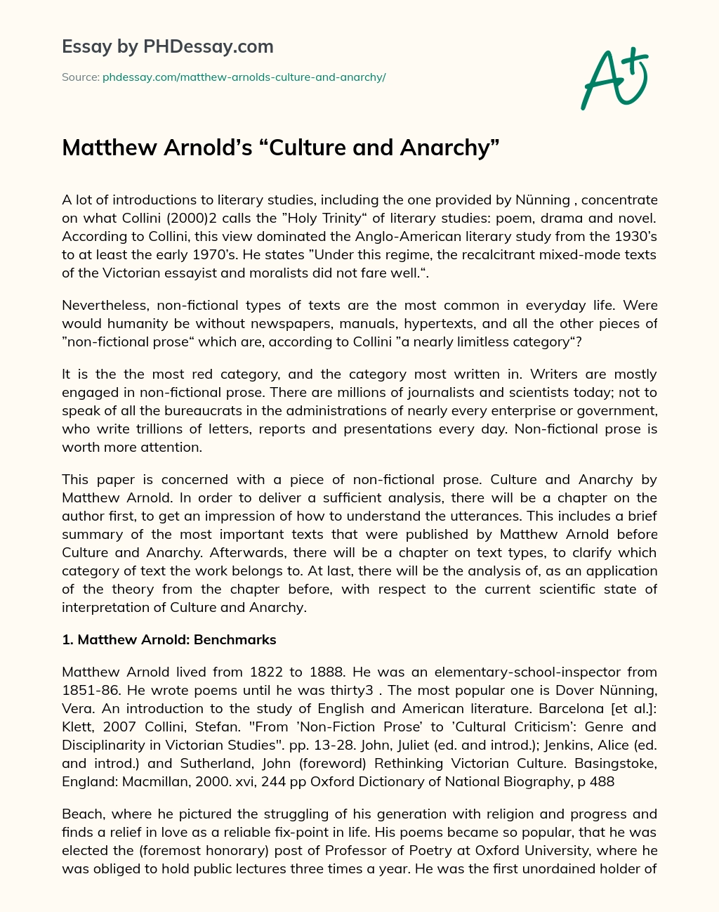Matthew Arnold’s “Culture and Anarchy” essay