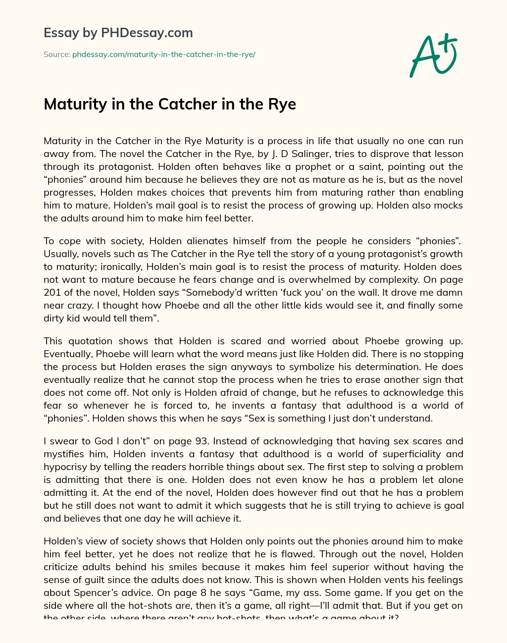 Maturity in the Catcher in the Rye essay