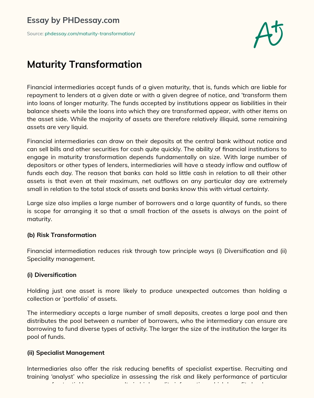 Maturity Transformation essay