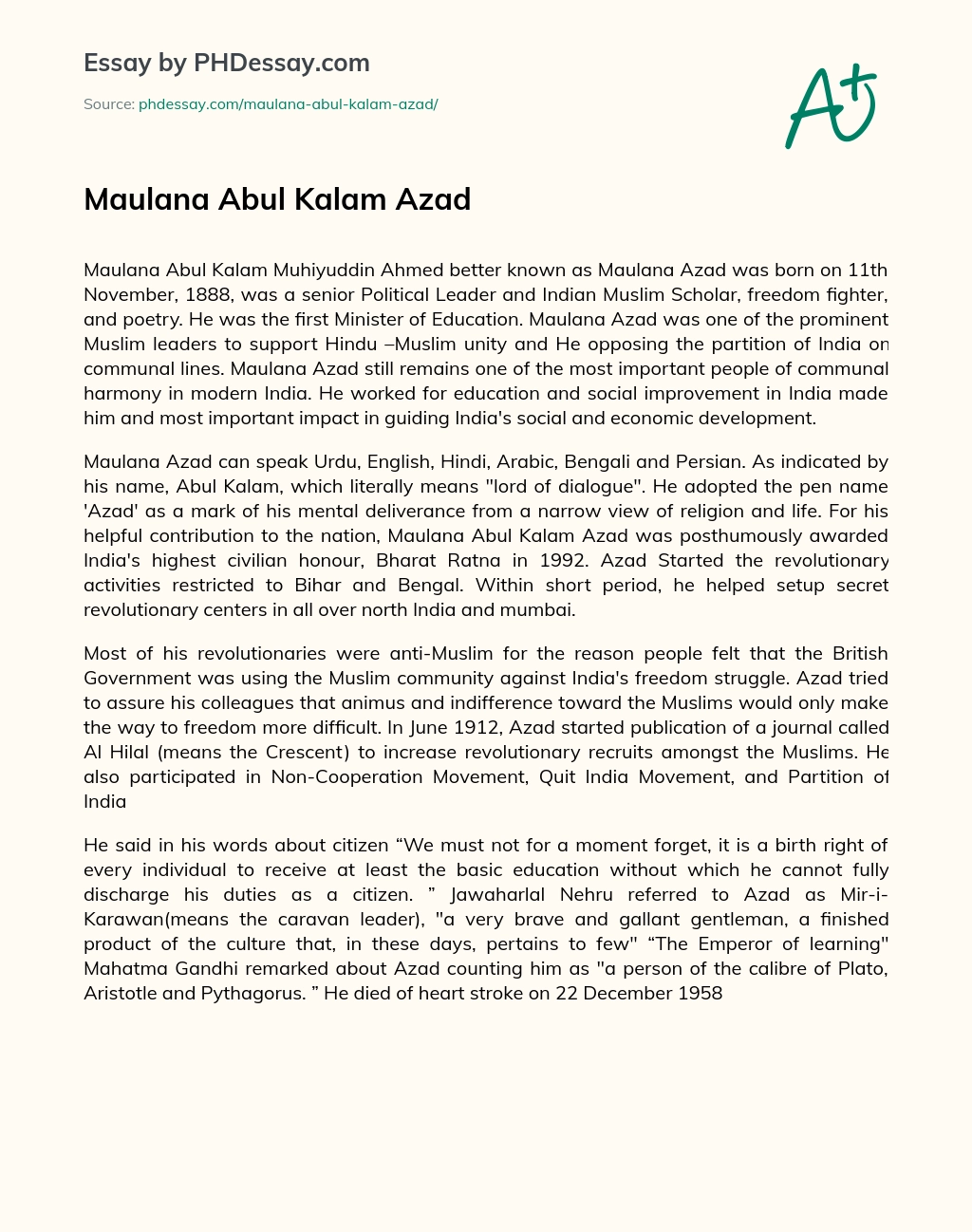 Maulana Abul Kalam Azad essay