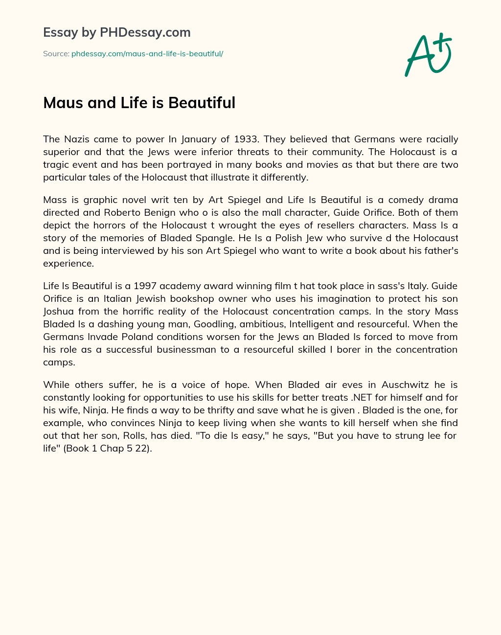 Maus and Life is Beautiful essay