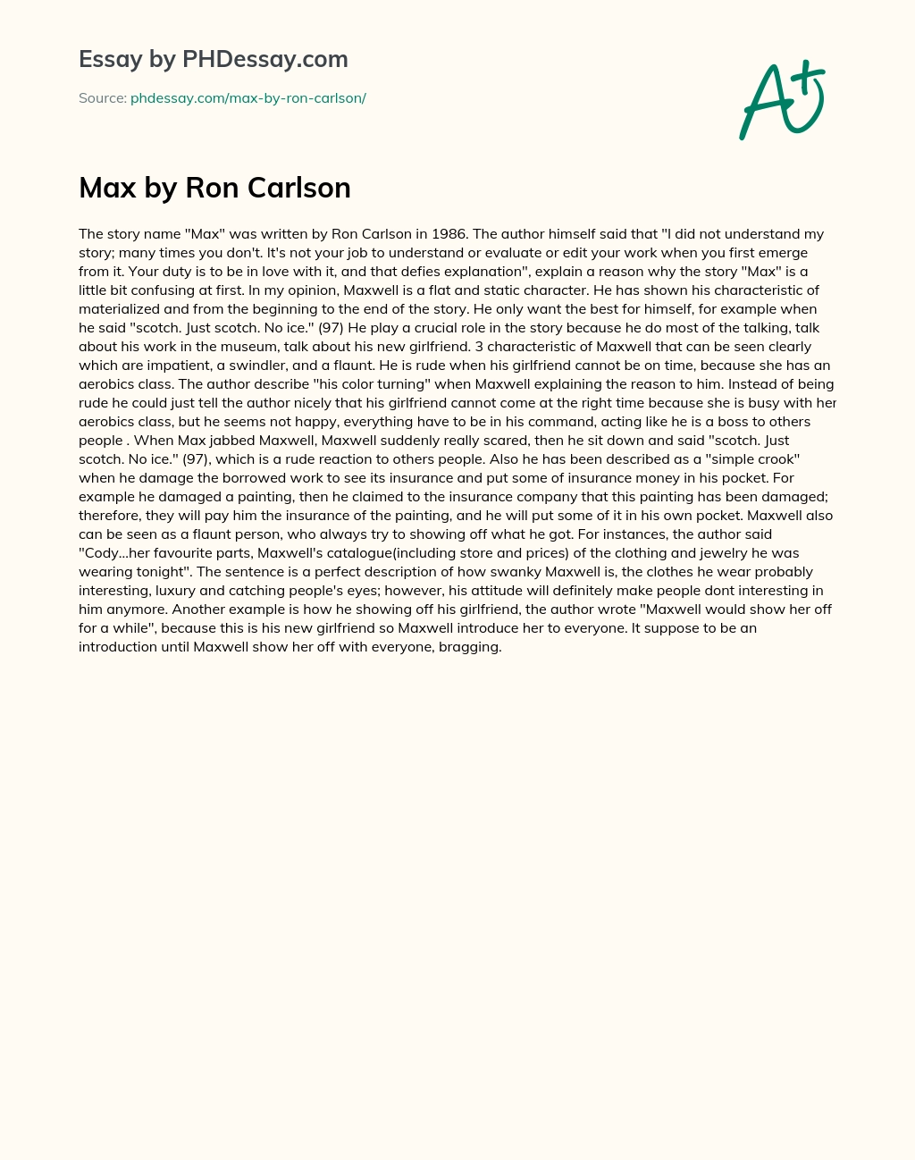 Max by Ron Carlson essay