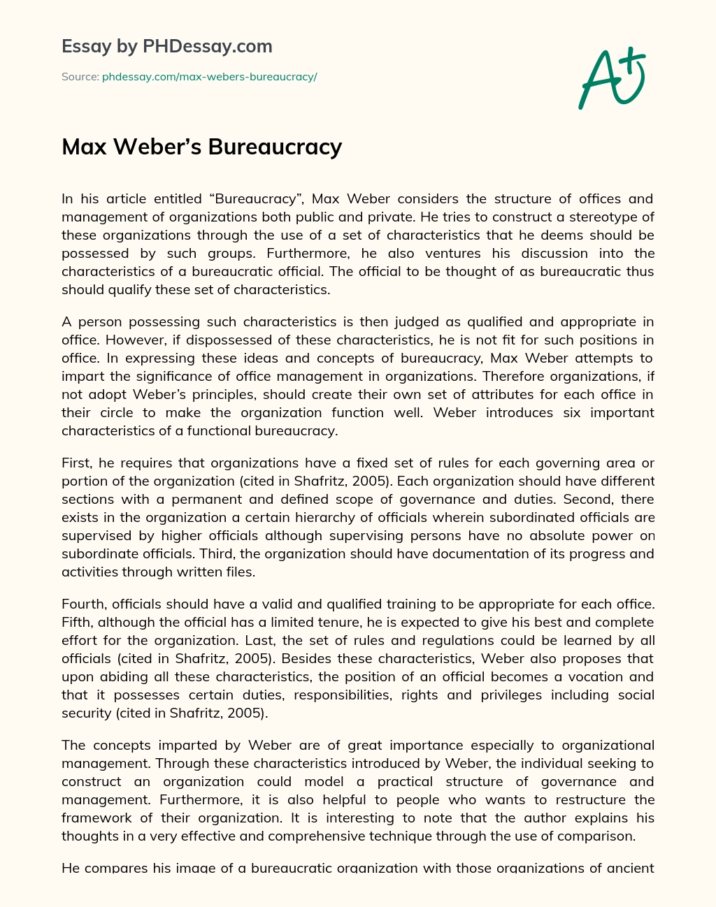 Max Weber’s Bureaucracy essay