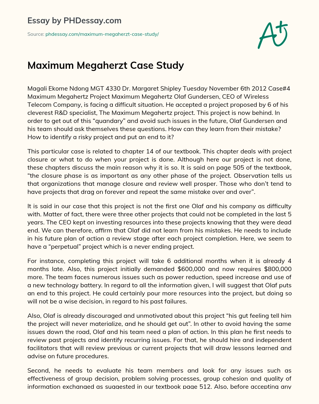 Maximum Megaherzt Case Study essay