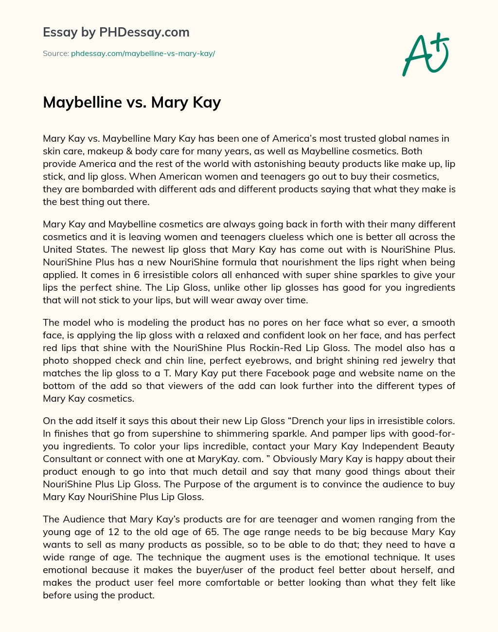 Maybelline vs. Mary Kay essay