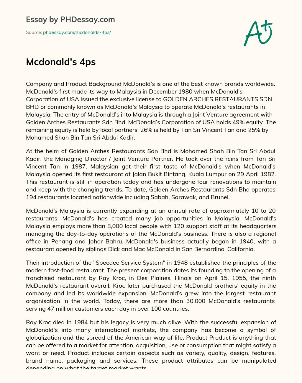Mcdonald’s 4ps essay
