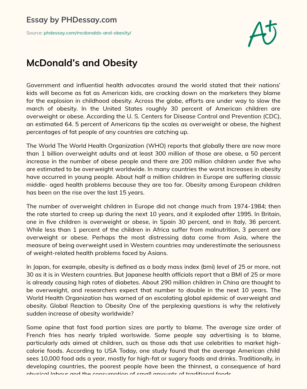 McDonald’s and Obesity essay