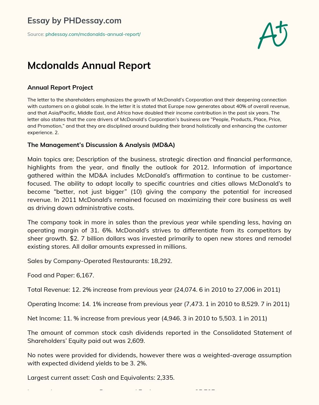 Mcdonalds Annual Report essay
