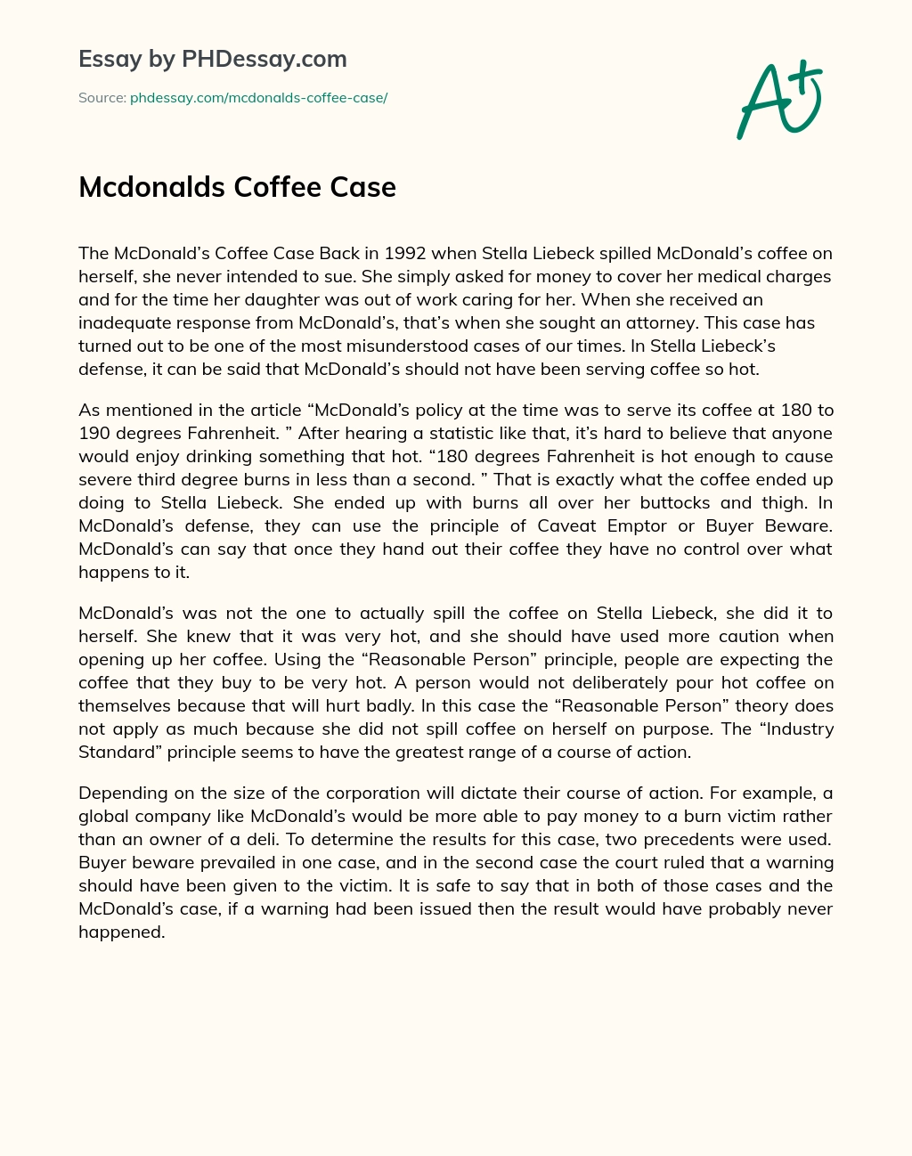 Mcdonalds Coffee Case essay