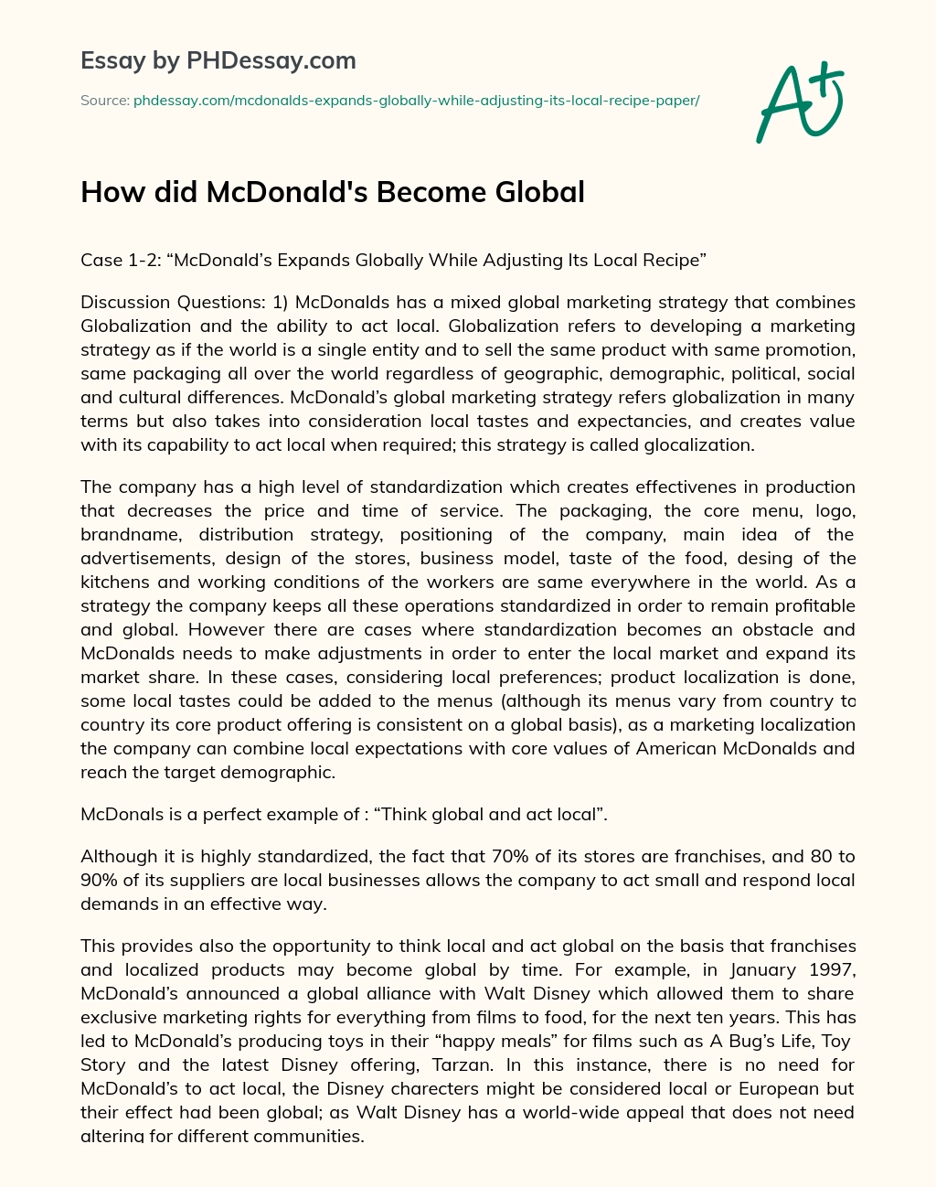 How did McDonald’s Become Global essay