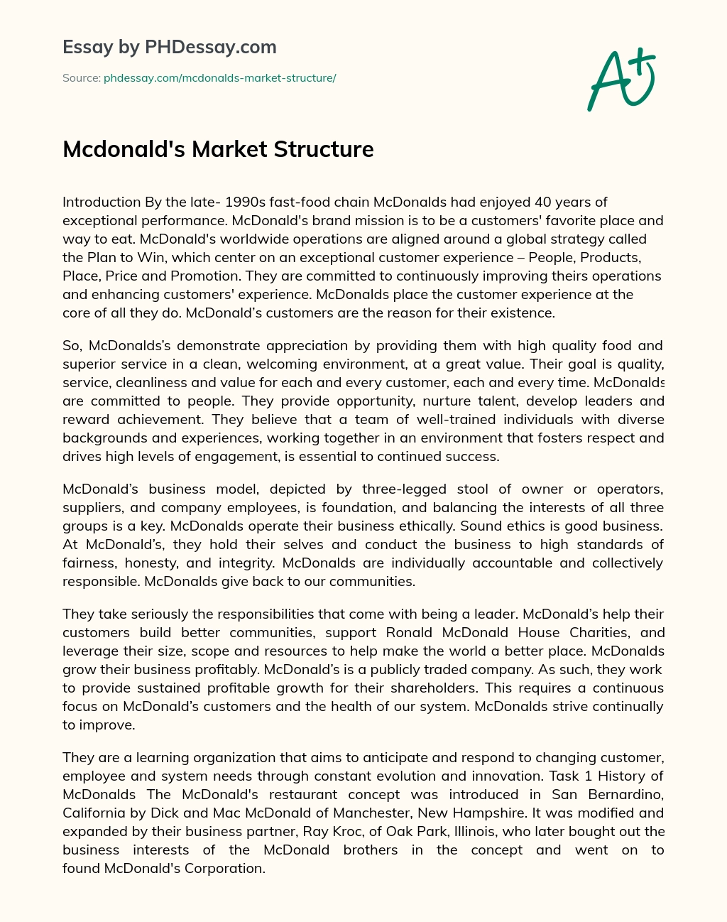 Mcdonald’s Market Structure essay